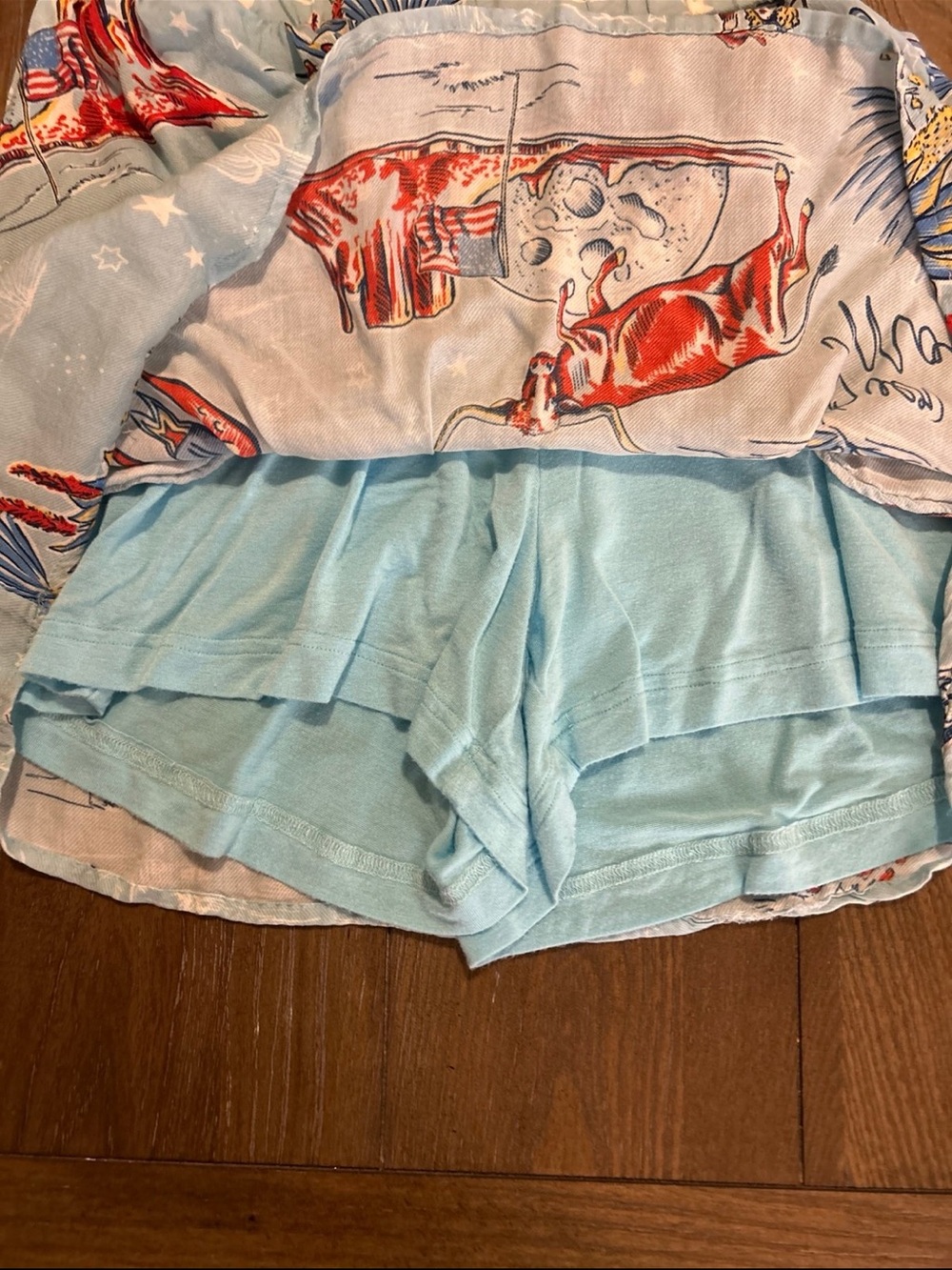 Double D Ranch Light Blue Western Print Skirt with Red Accents - Picture 3 of 4